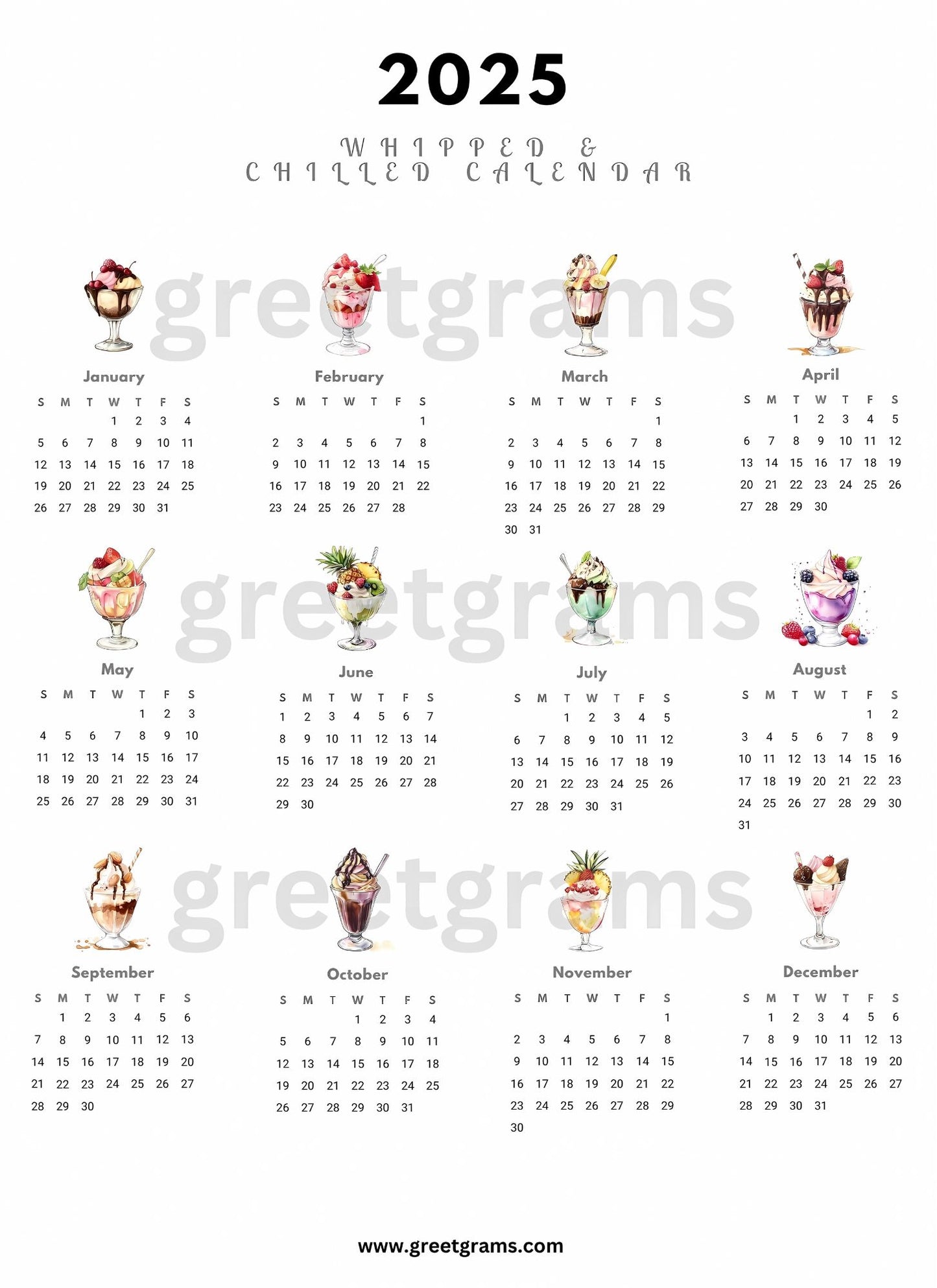 a calendar with different sundaes