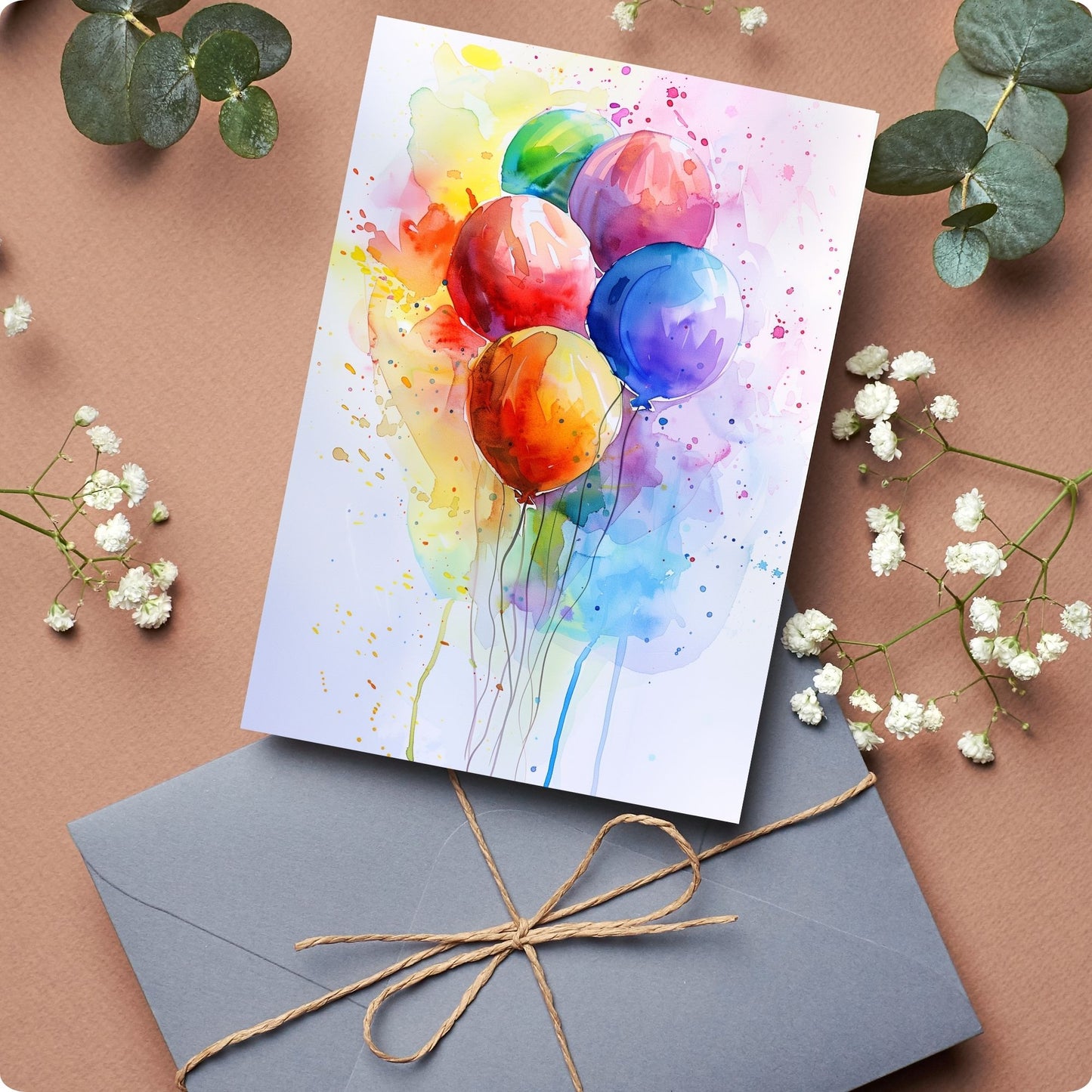 Delightful Birthday Card showing birthday balloons