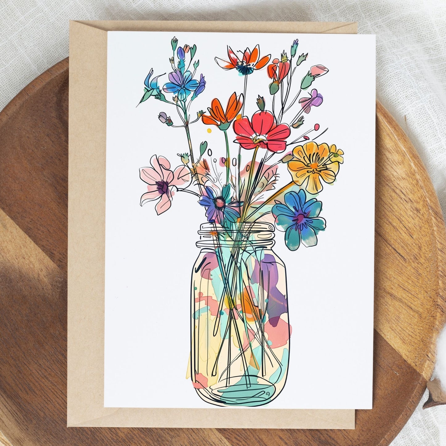 Friendship greeting card showing Blooming Flower in the jar