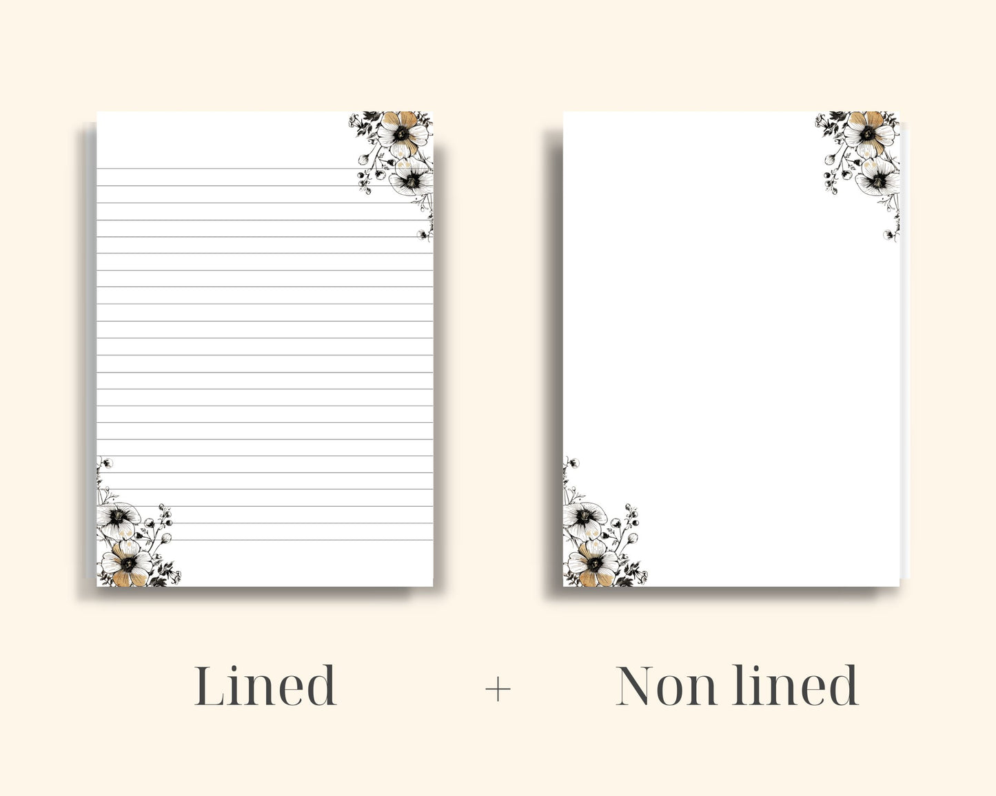 Botanical Elegance-Printable Stationery lined non_lined