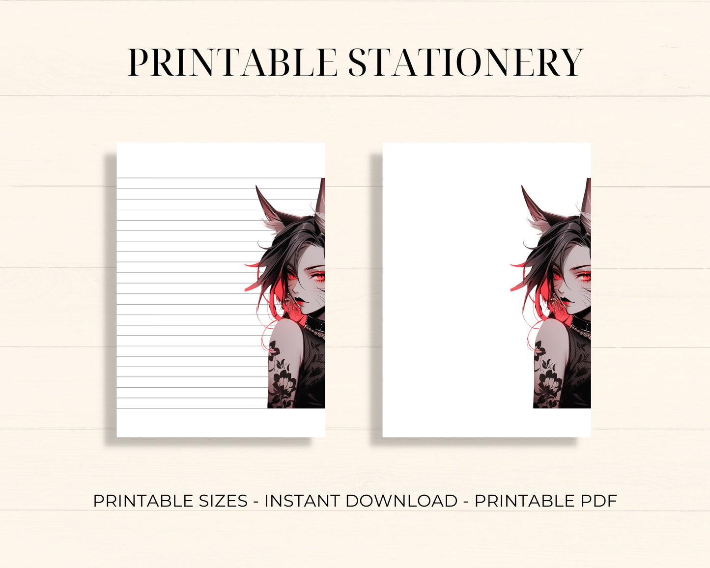 Cat and Butterflies Charm - Printable Stationery