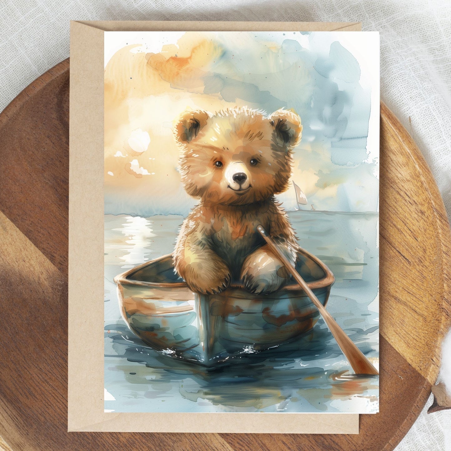 greeting card of a bear enjoying the seaside retreat