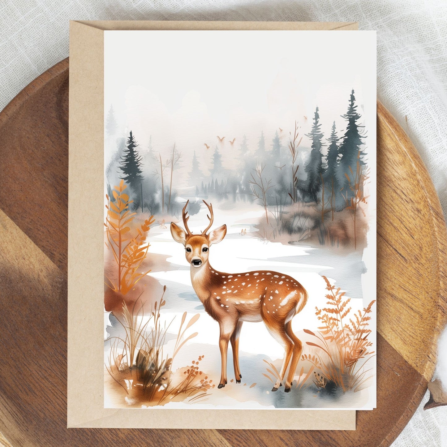 greeting card of a deer enjoying at seaside