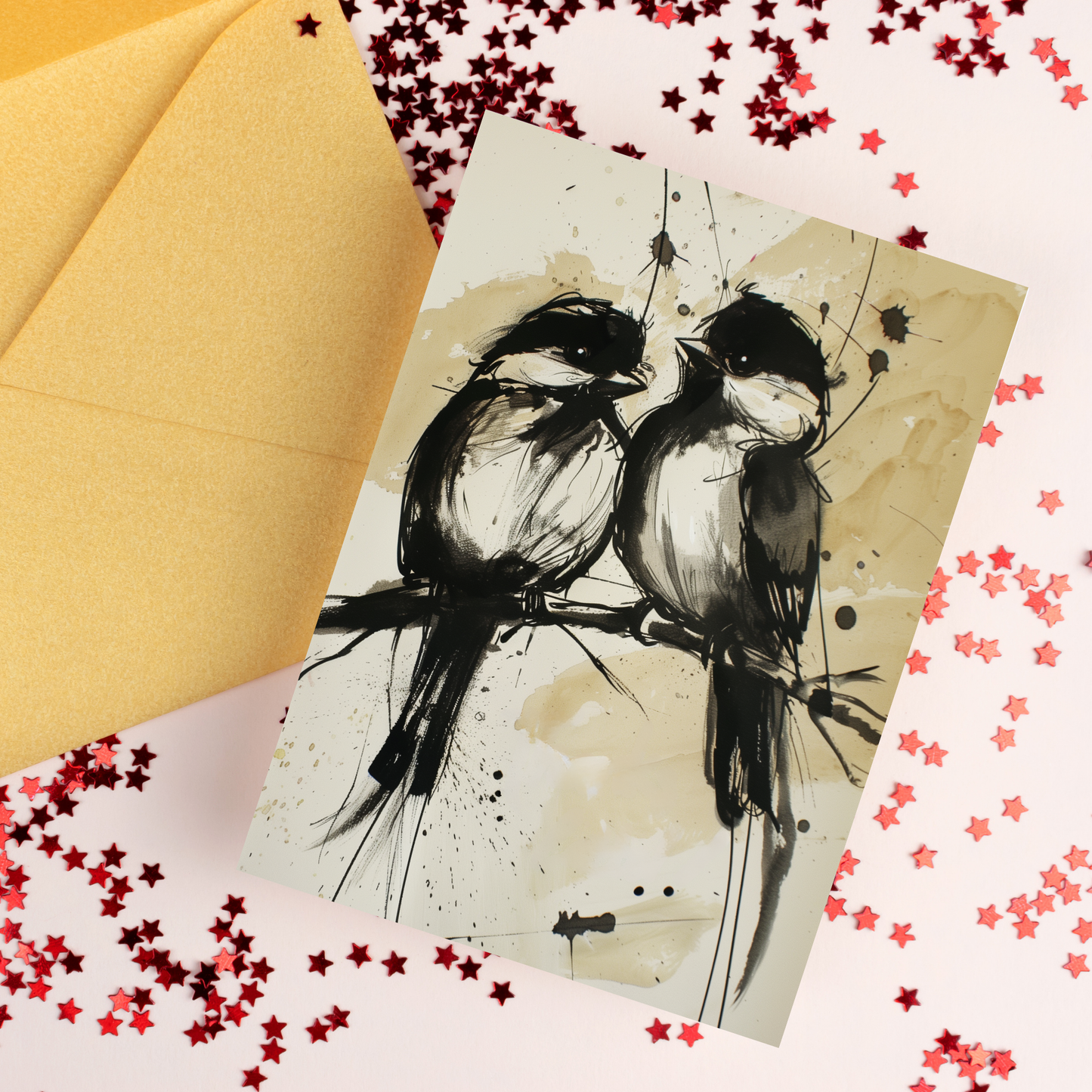 greeting card of pair of birds on a branch