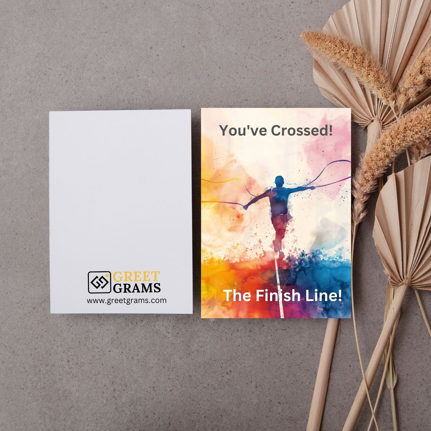 Graduation card showing a man winning the race