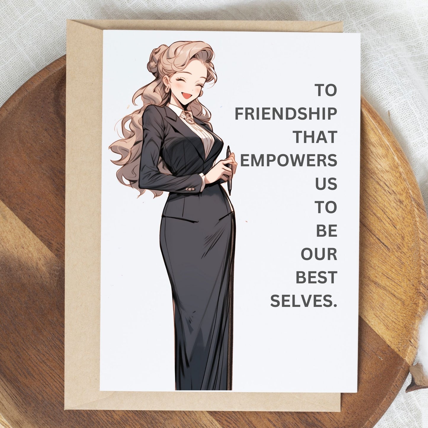 Friendship greeting card showing a lady