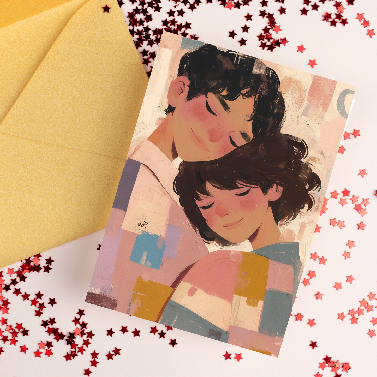 greeting card of romantic couple embracing