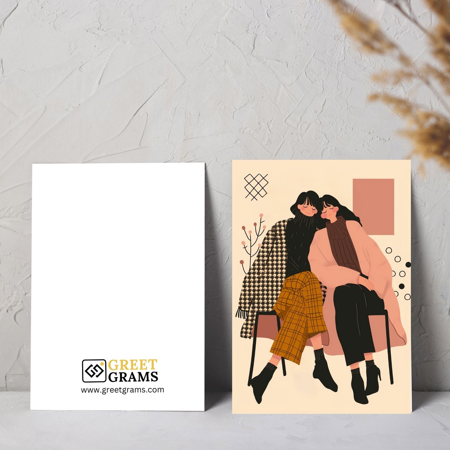 Friendship greeting card showing two females sitting together