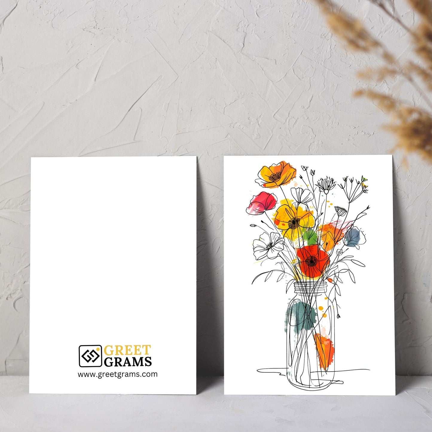 Friendship greeting card of jar of colorful flowers