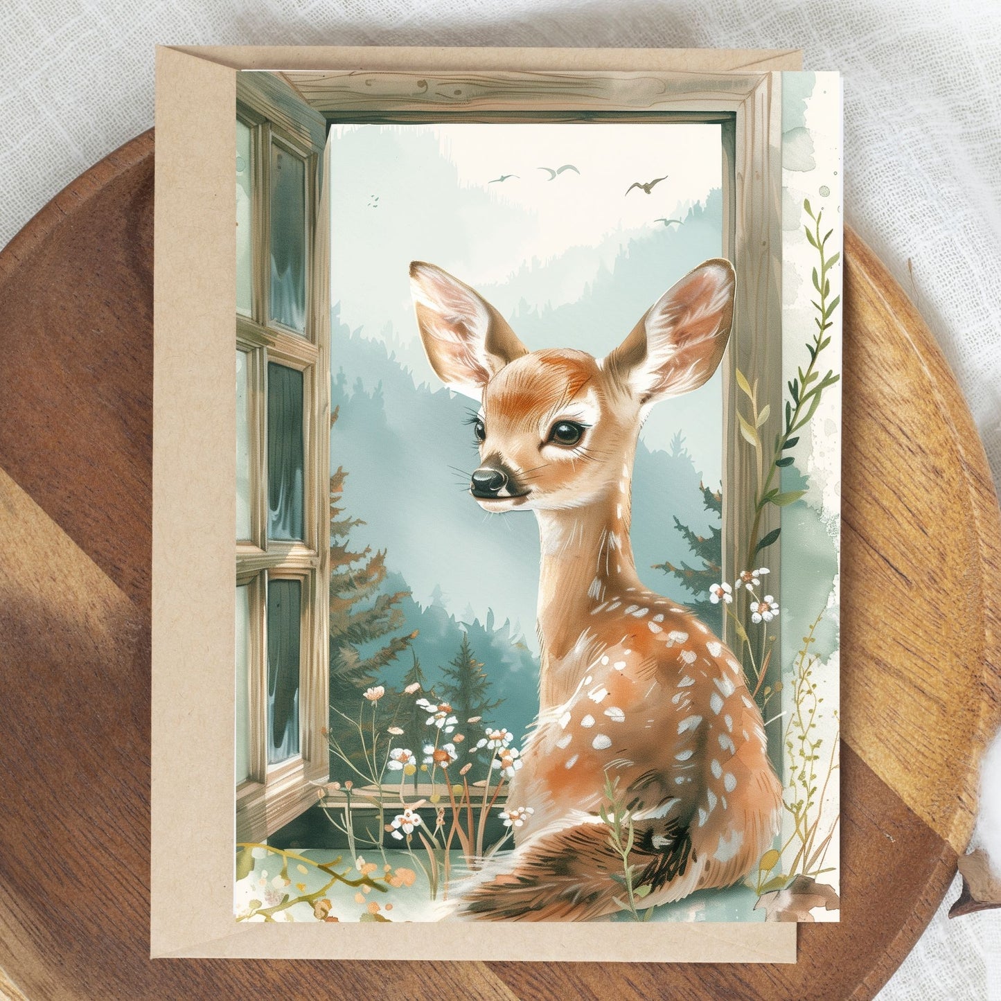 greeting card of a deer enjoying at seaside escape