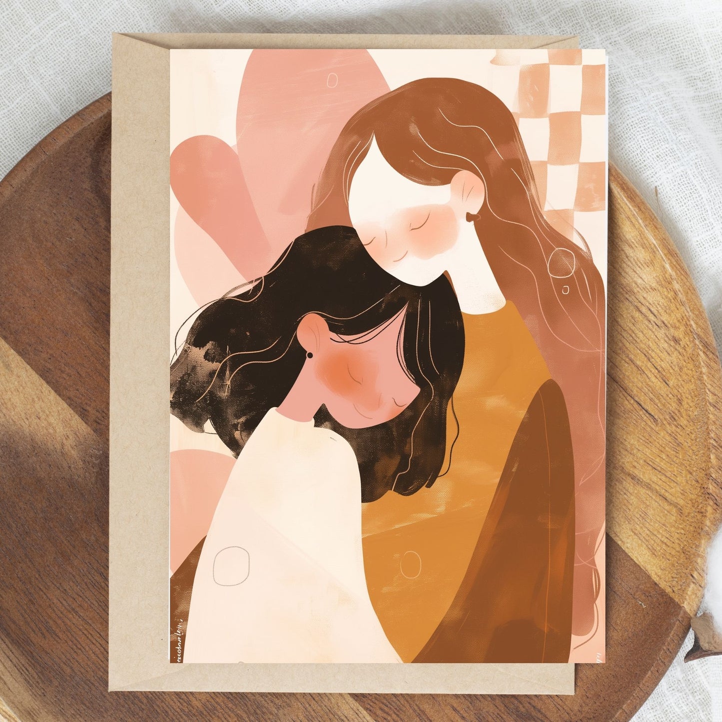 Friendship greeting Card showing two friends hugging each other