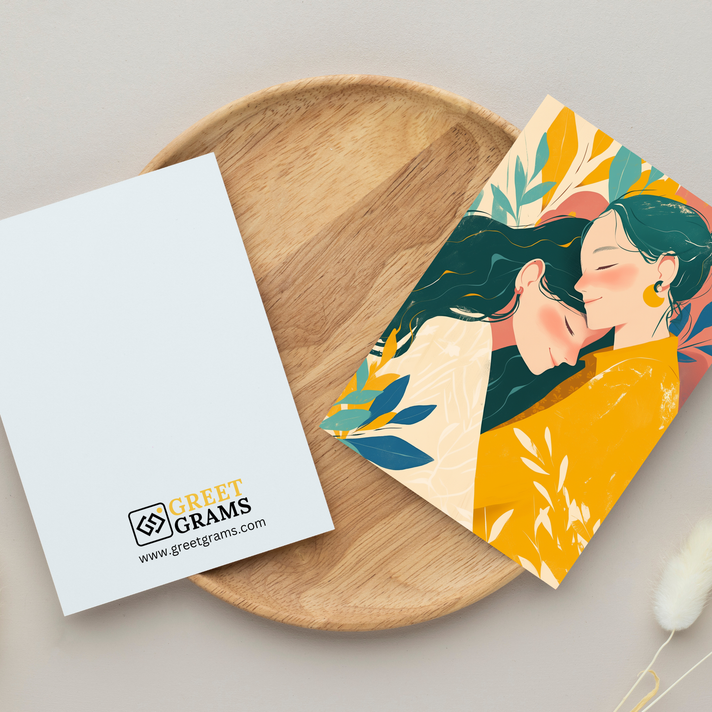 greeting card of female couple holding each other closely