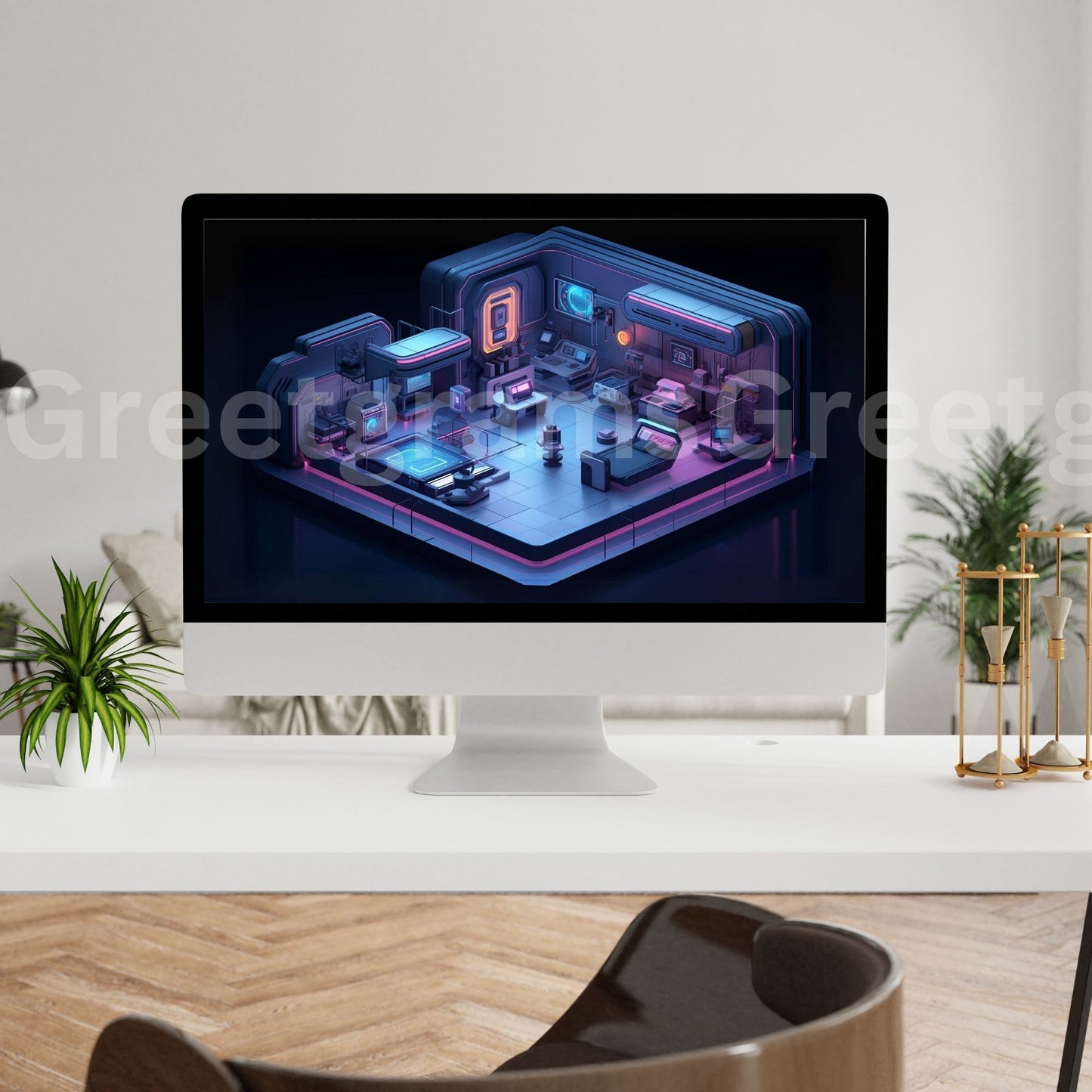 isometric futuristic interior of a room