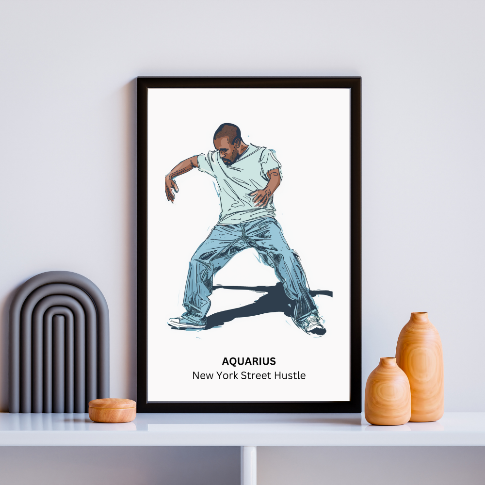 Aquarius Male Dance in black frame