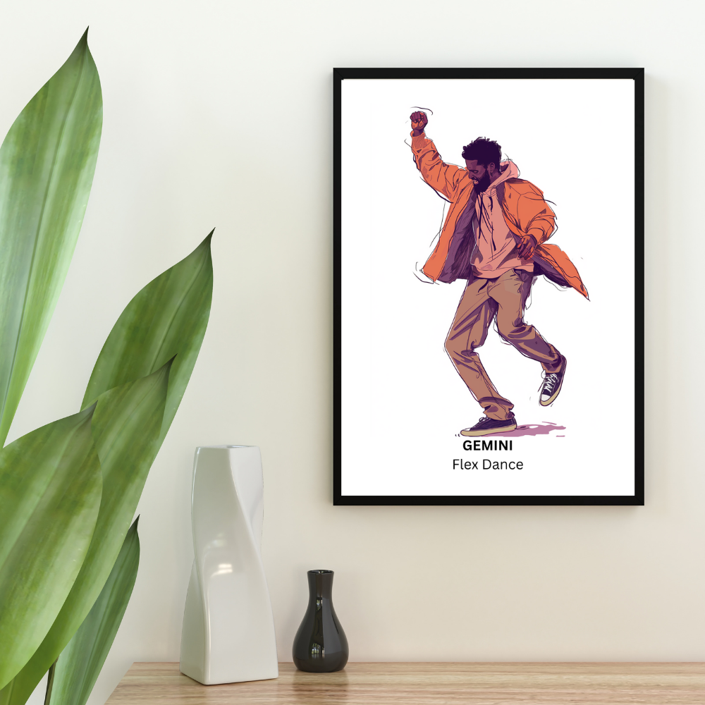 Gemini Male Dance in black frame