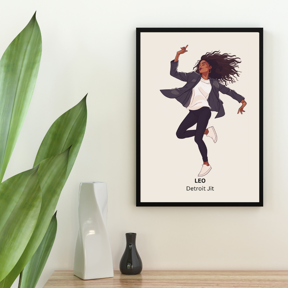 Leo Female Dance in black frame