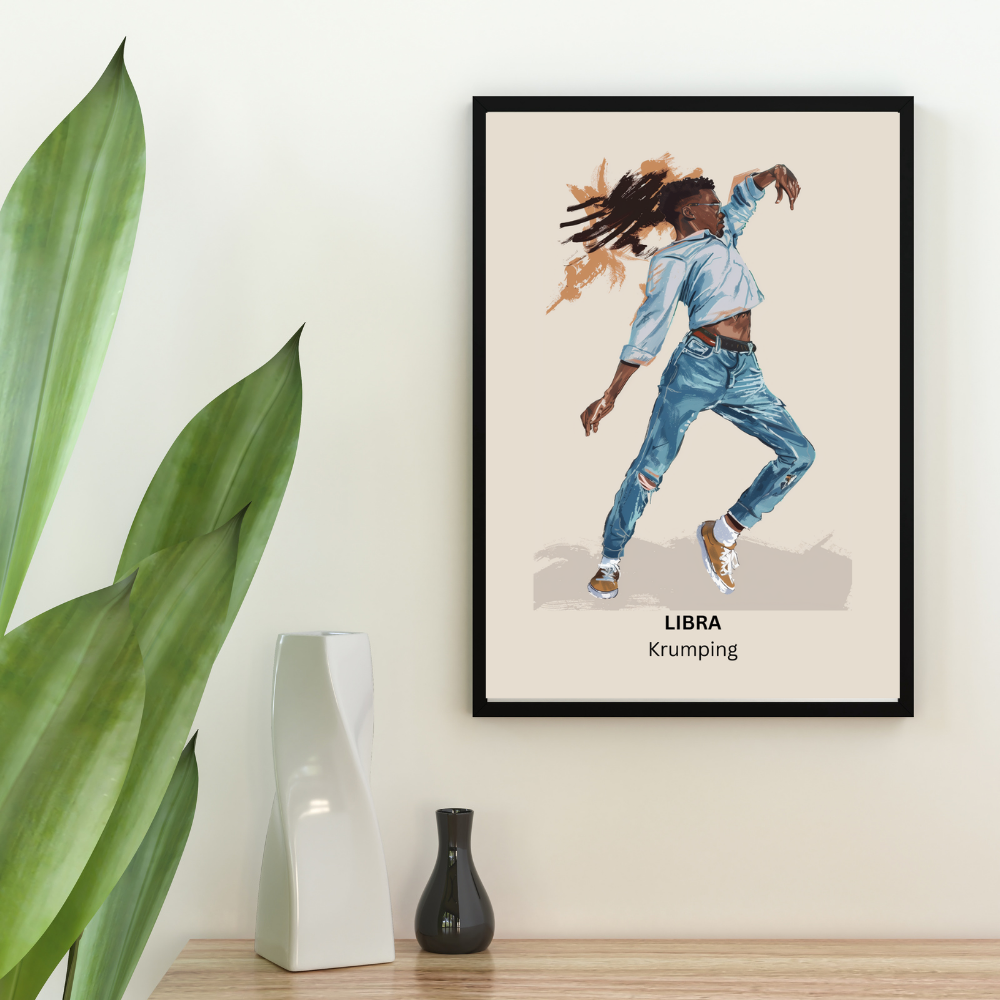 Libra Male Dance in black frame