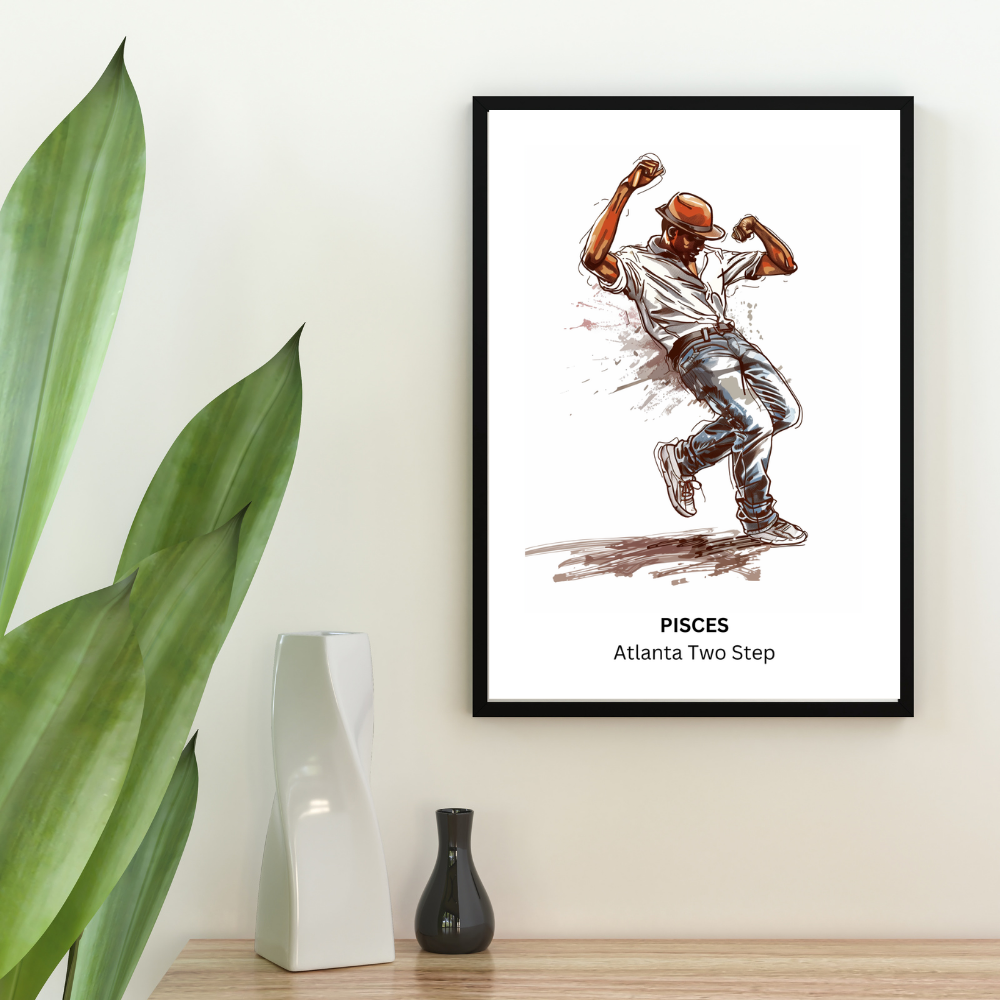 Pisces Male Dance in black frame
