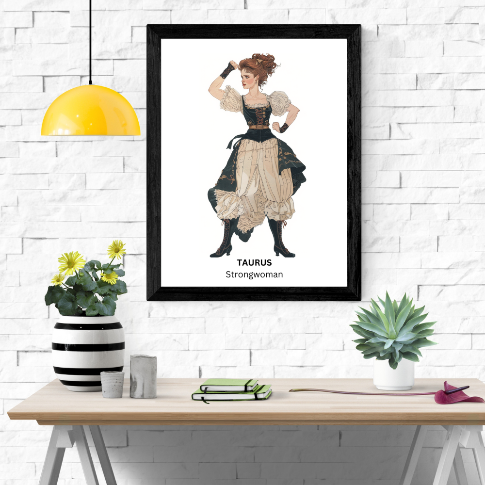 Taurus Female Circus in black frame