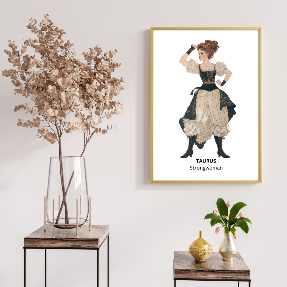 Taurus Female Circus in white frame