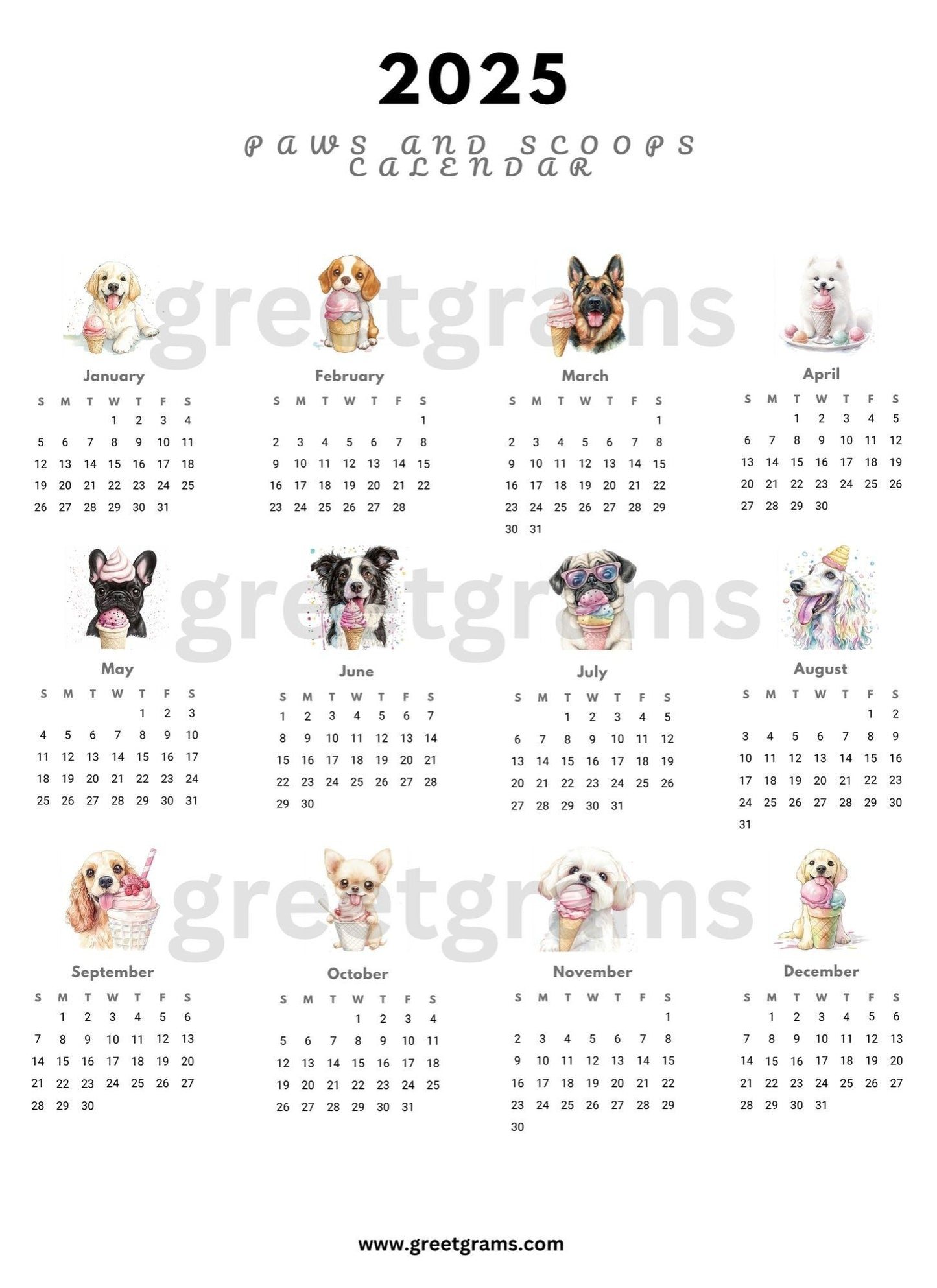 a calendar with different dogs