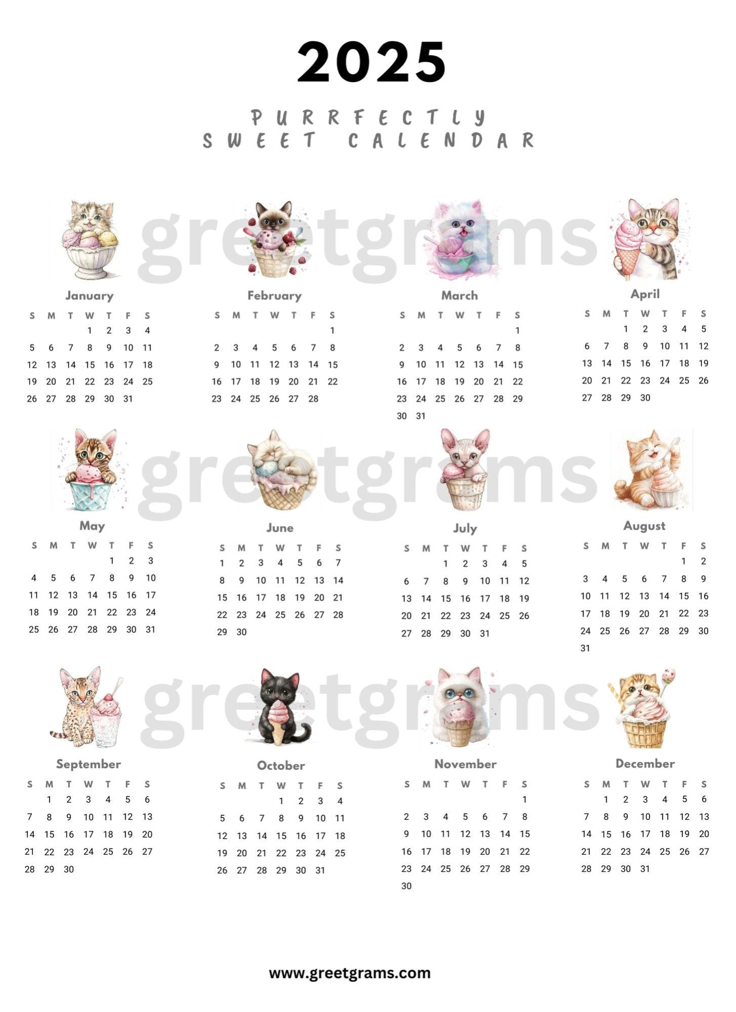 a calendar with different types of cats