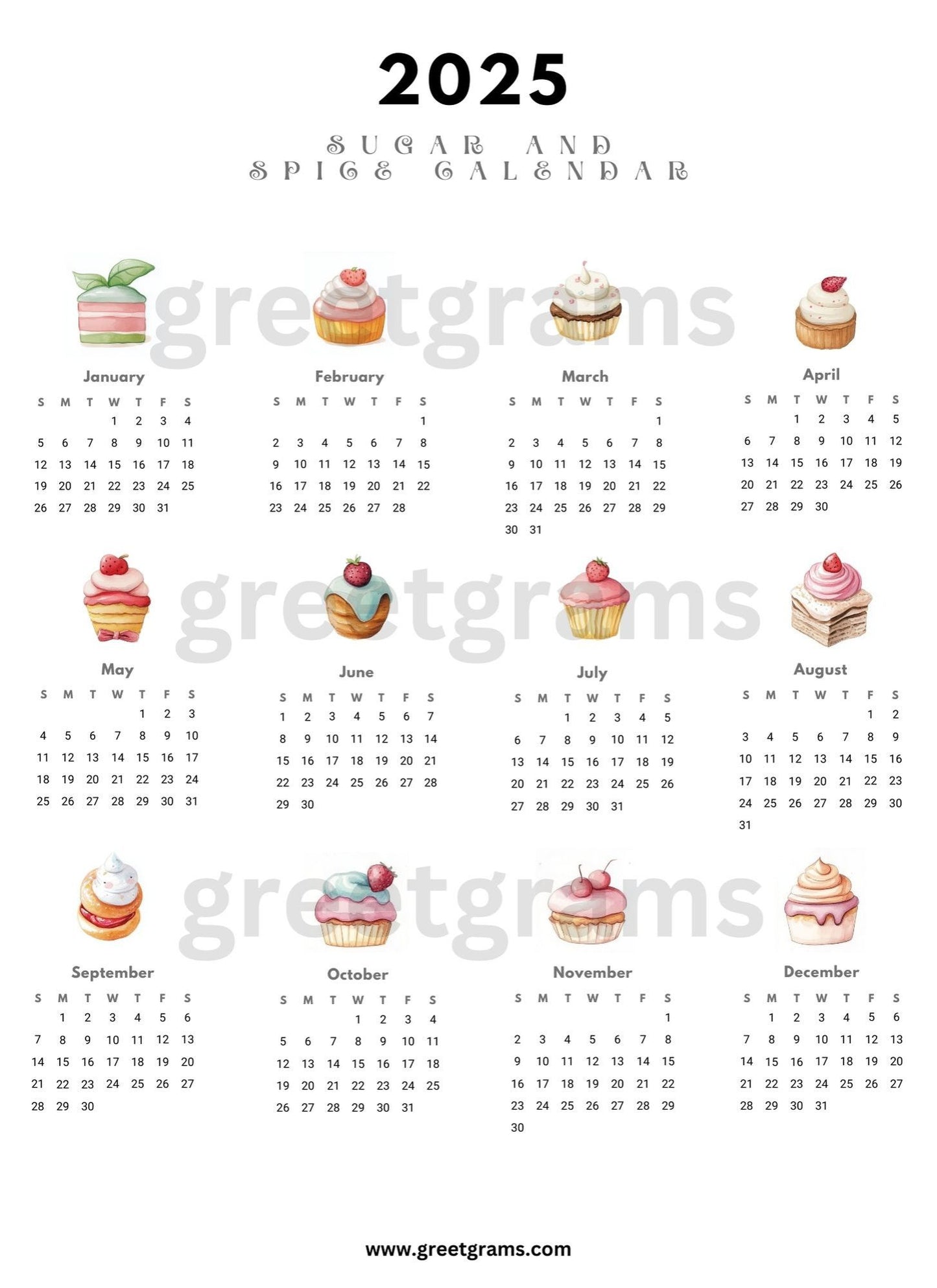 a calendar with different types of pastry