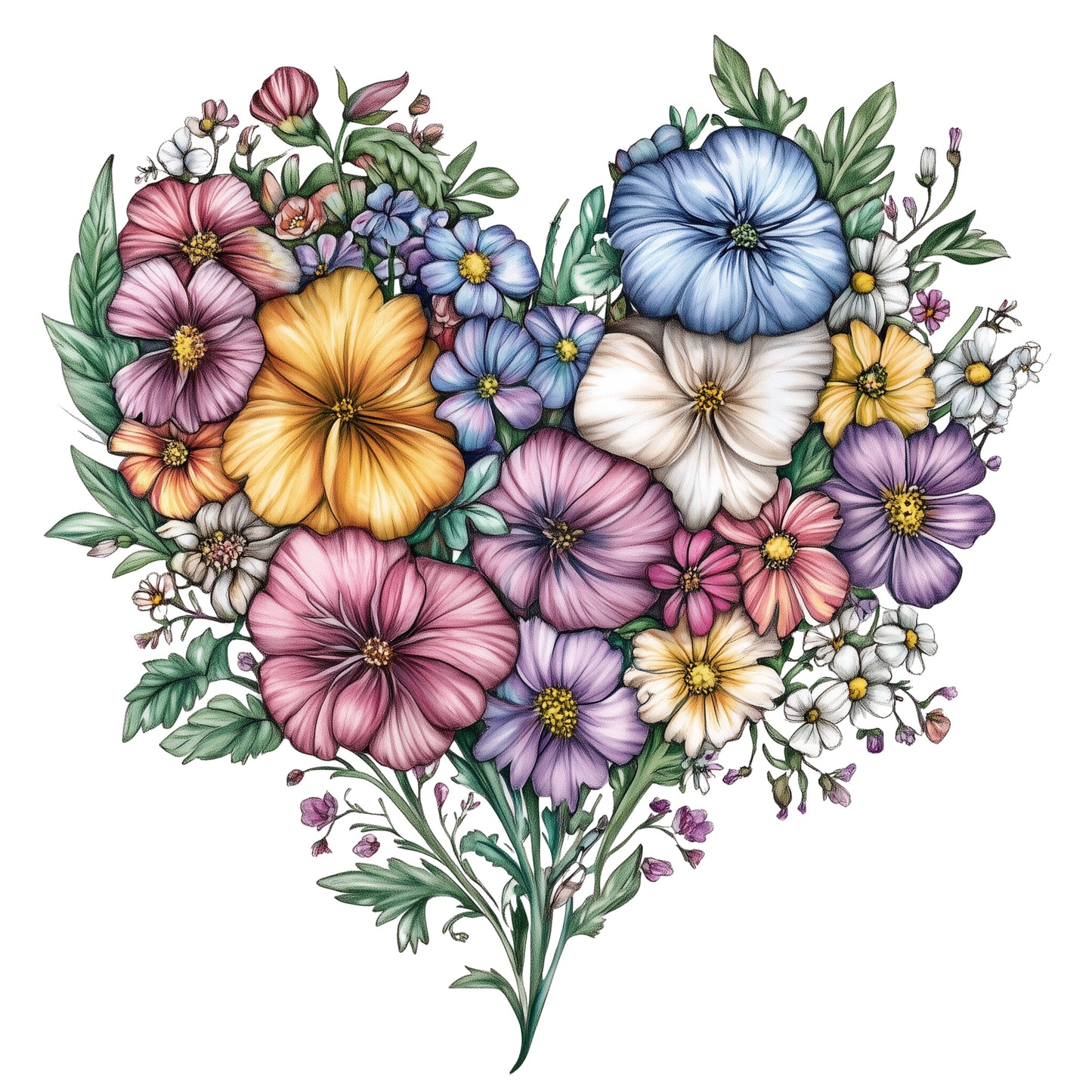 Heart-Shaped Flowers Clipart Bundle