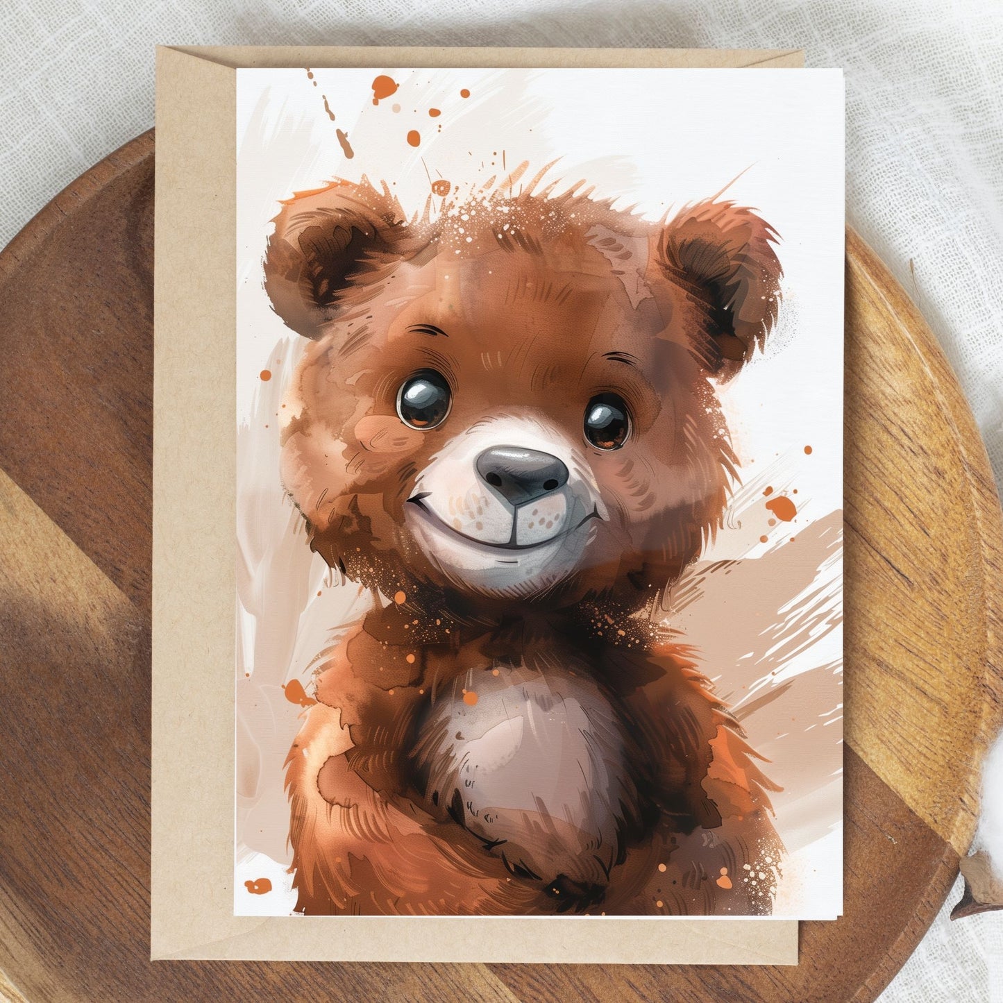 greeting card of a  Bear enjoying at  enchanted forest,