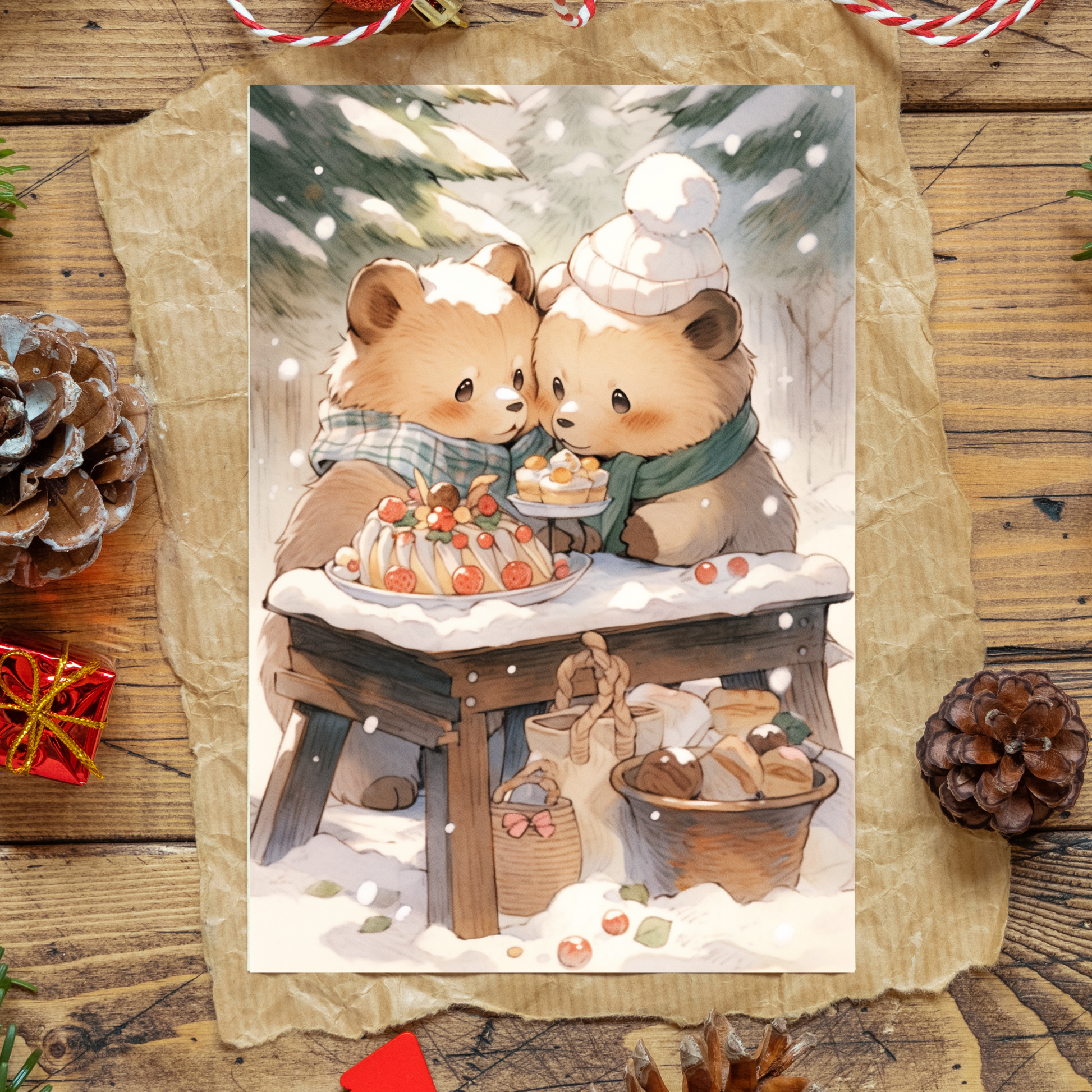 greeting card of a Bears eating a piece of cake 