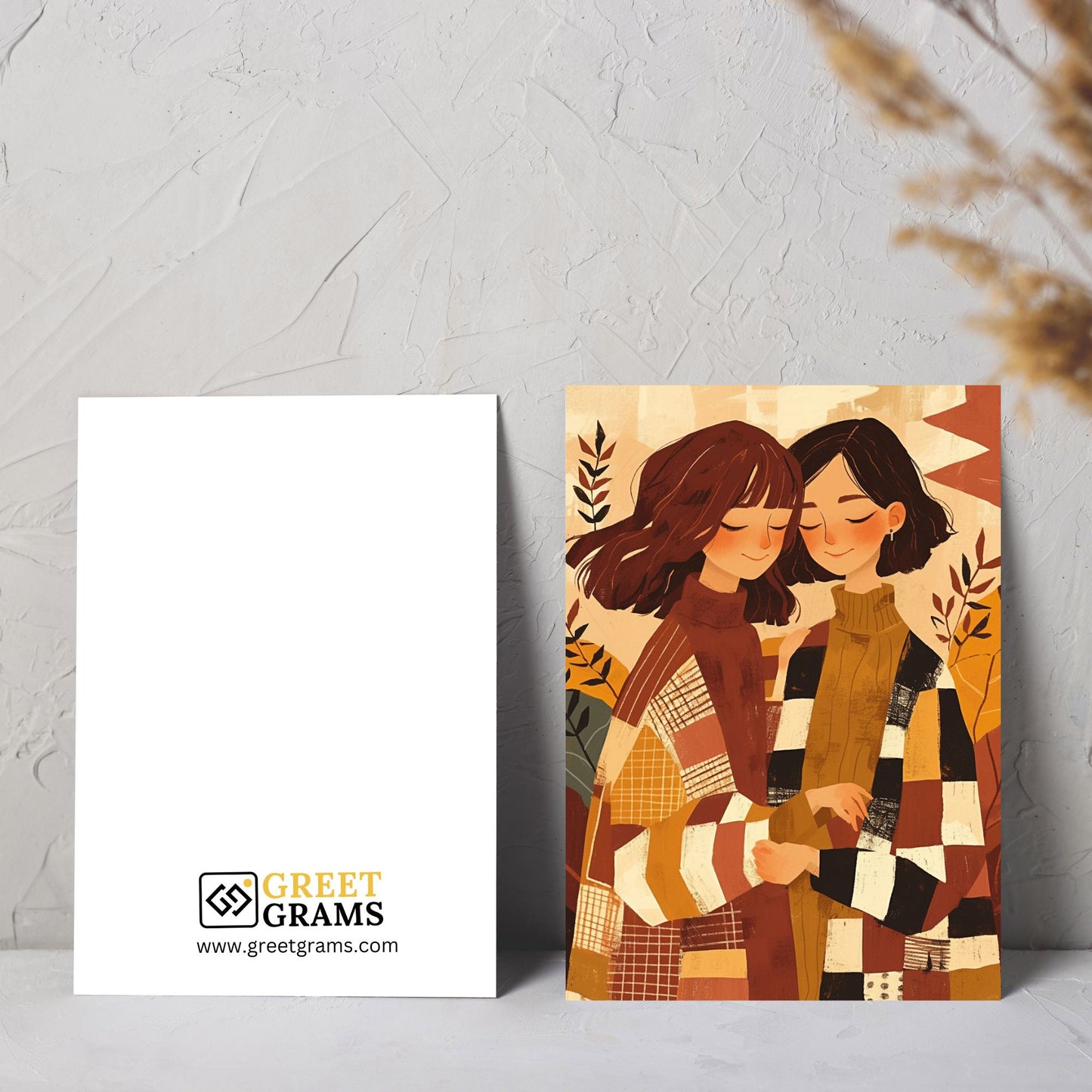 friendship greeting card of two best friends  in brown coats