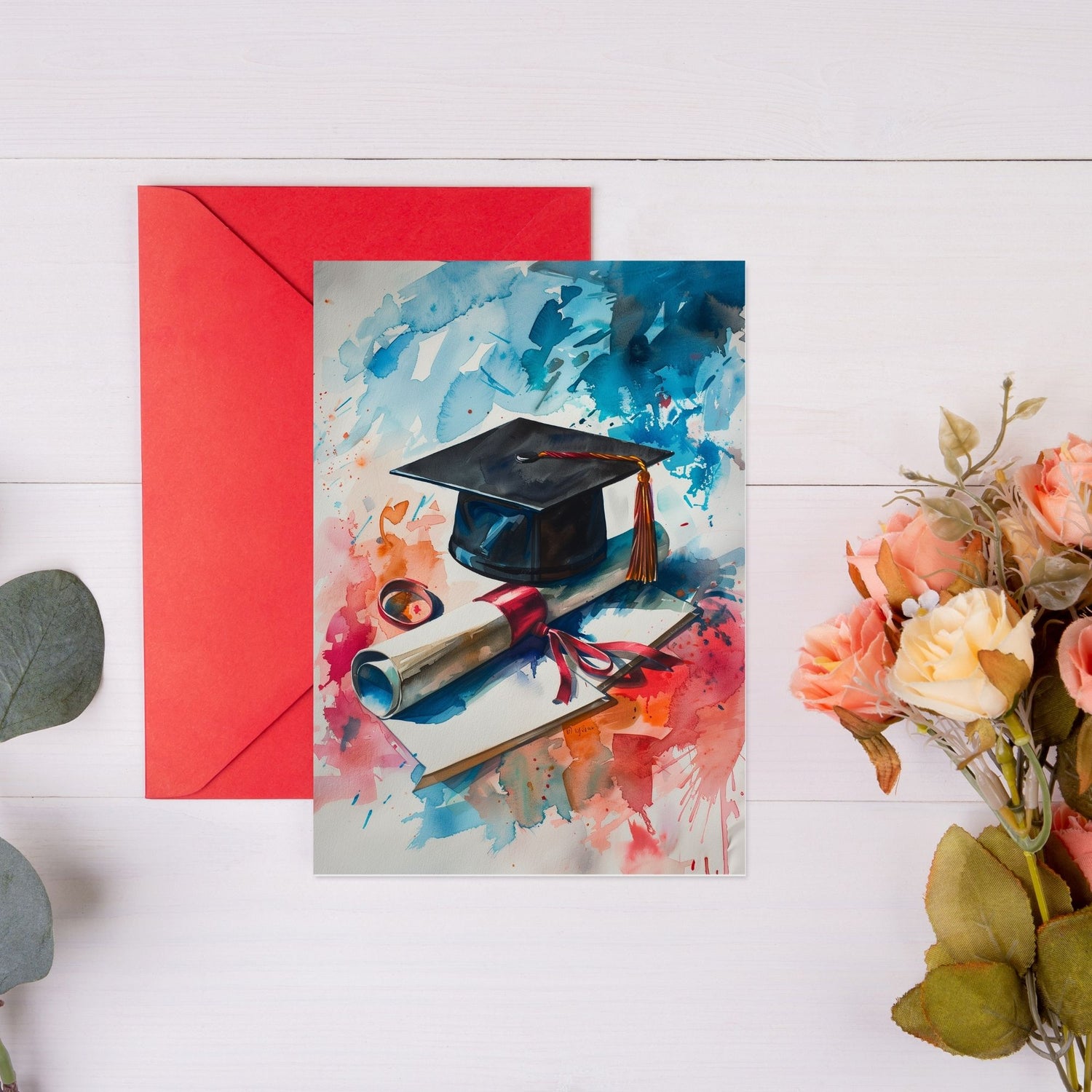 Achievement Graduation card showing graduation cap and certificate 
