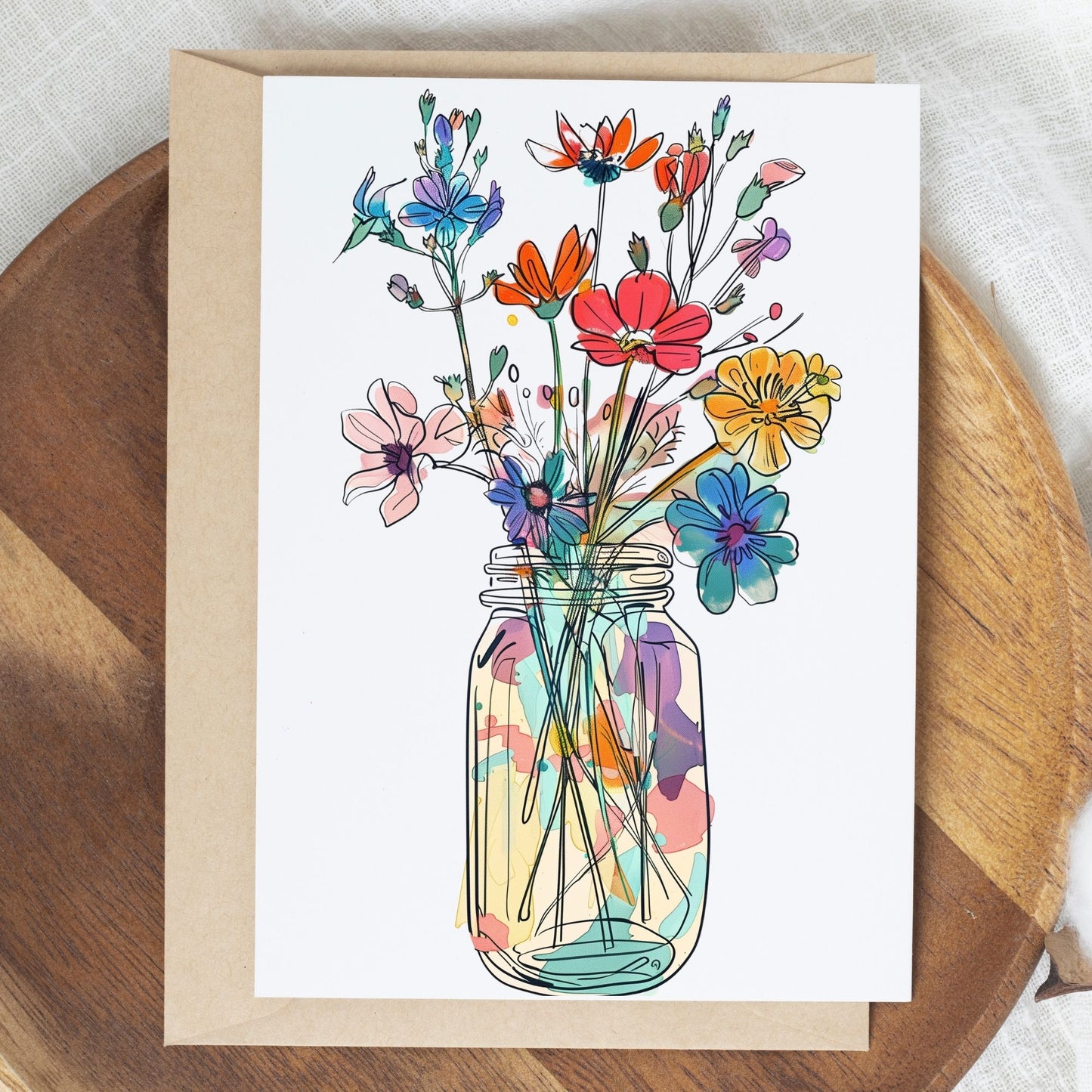 Friendship greeting card showing  Blooming Flower in the jar