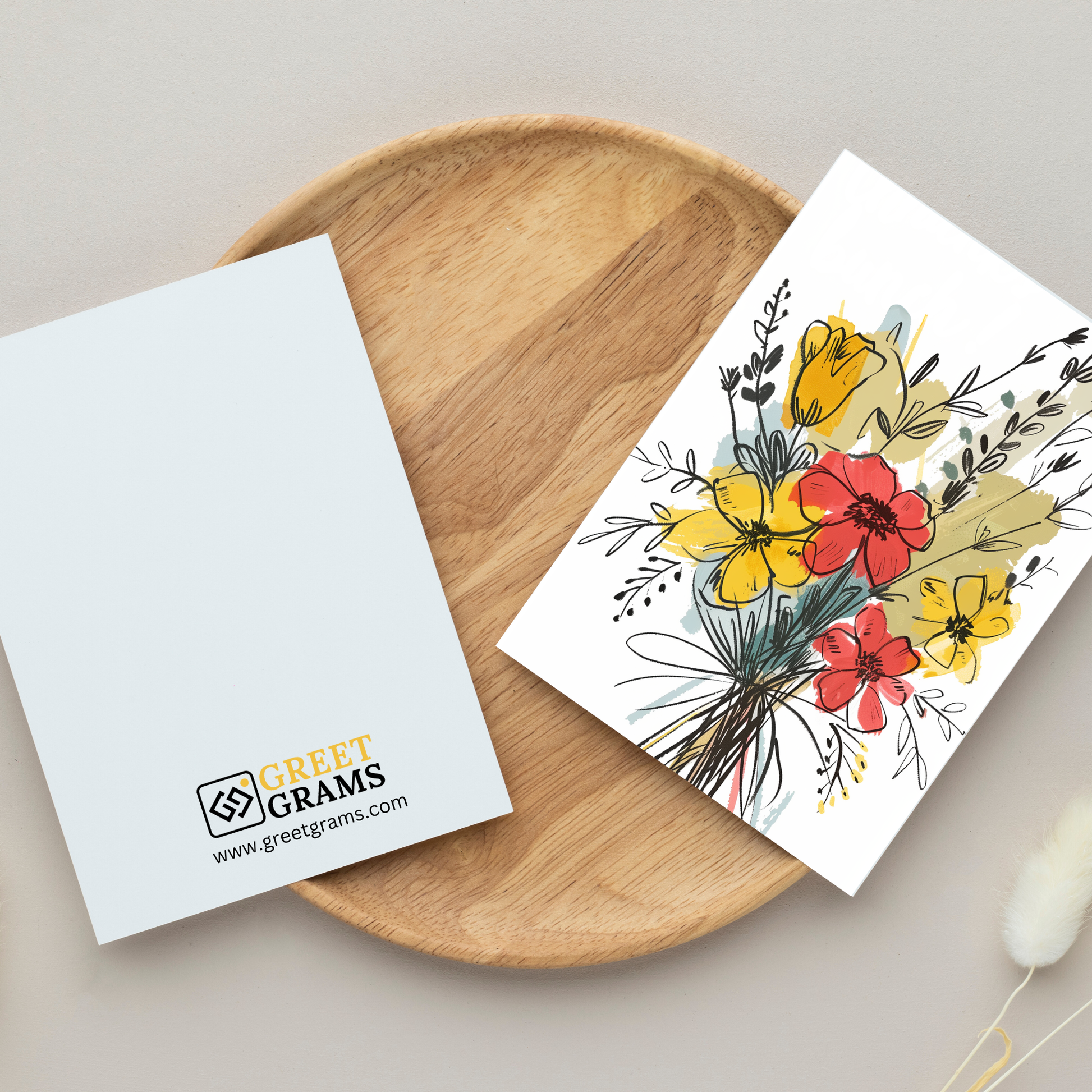 greeting card of bouquet of flower in the grey background