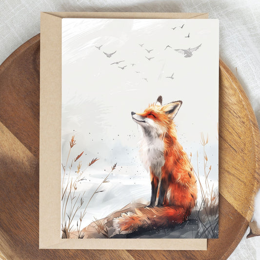 greeting card of a Fox sitting at the seaside