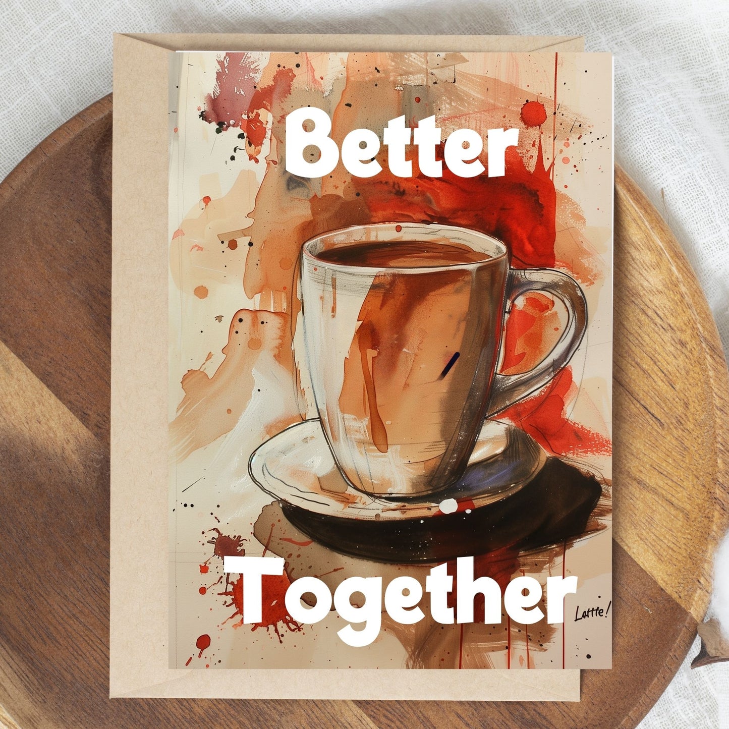 Friendship greeting card Showing Coffee cup in a brown background