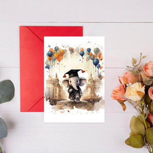 Elephant Graduation Card  with baloons