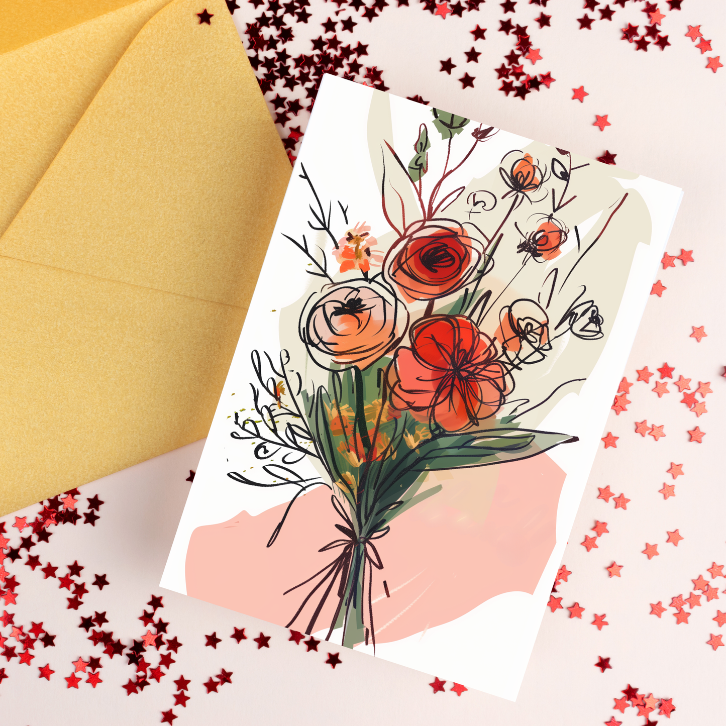 greeting card of bouquet of beautiful flowers