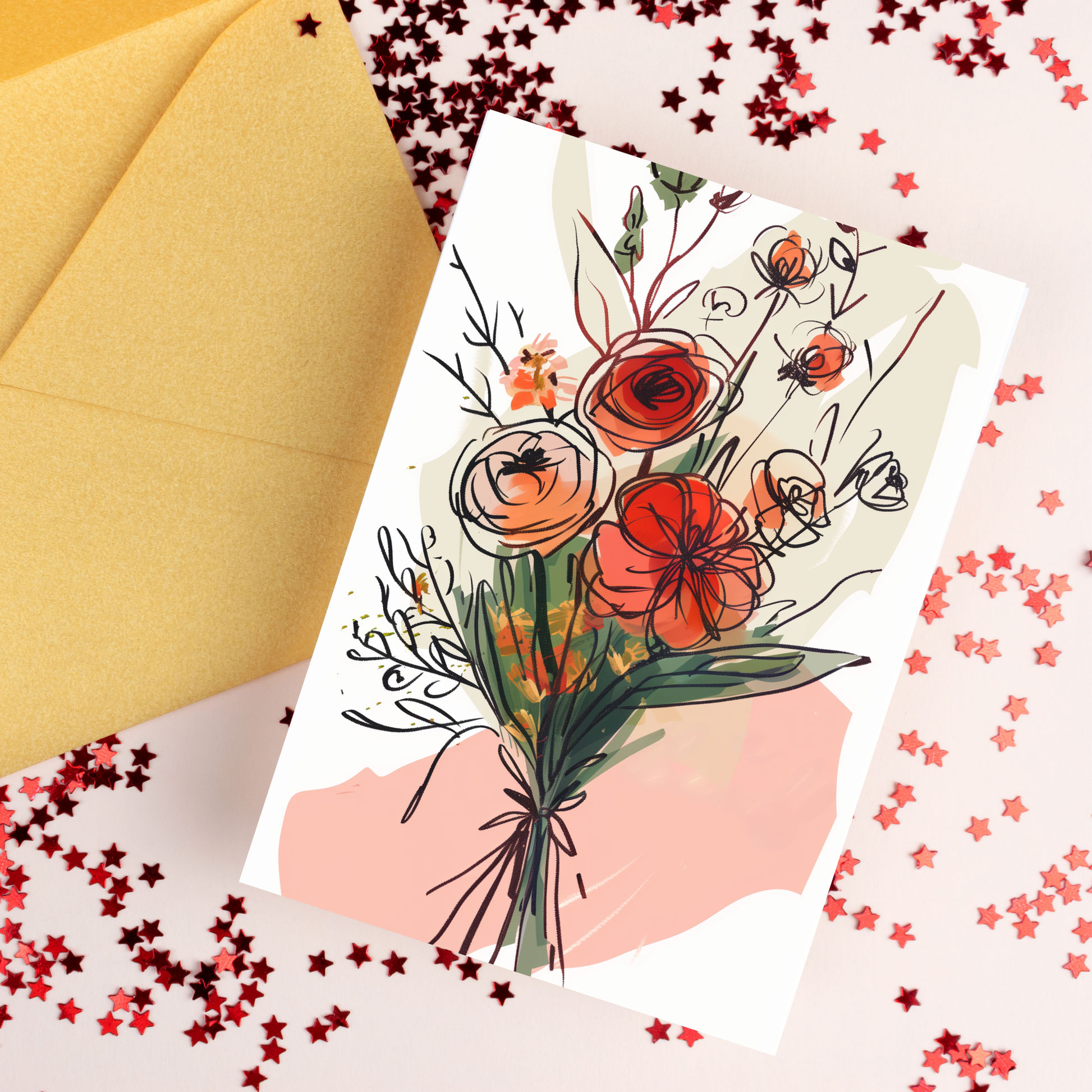 greeting card of bouquet of beautiful flowers