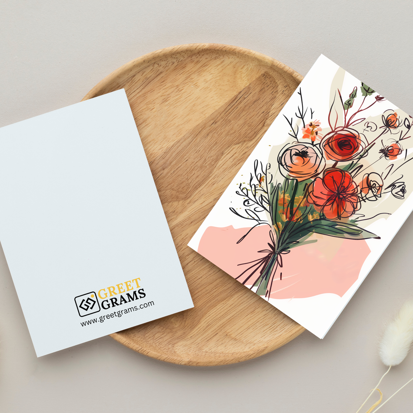 greeting card of  bouquet of beautiful flowers in the grey background