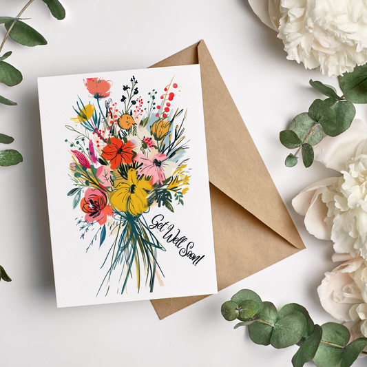 greeting card of a  bouquet of colourful flowers 