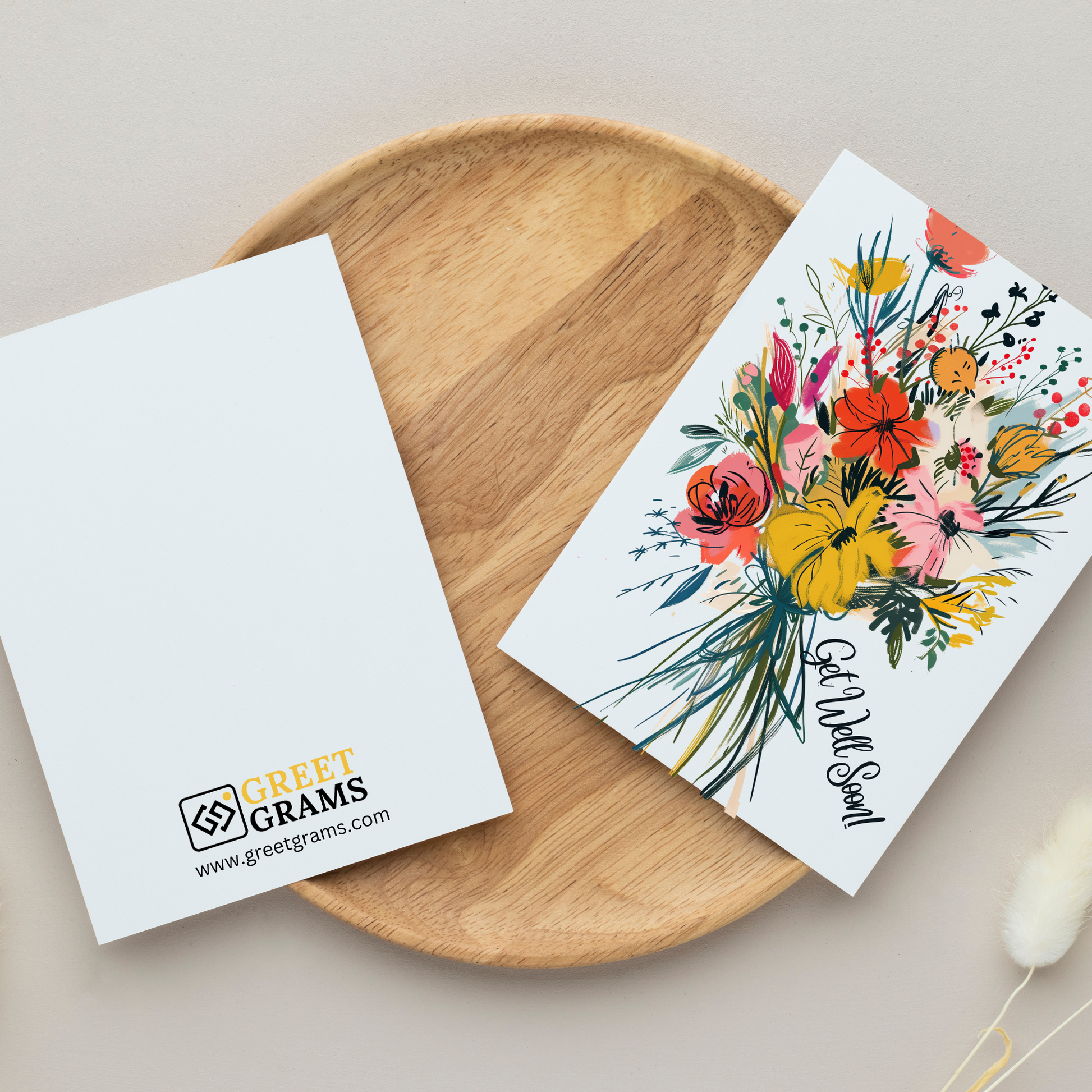 greeting card of a  bouquet of colourful flowers  in the grey background