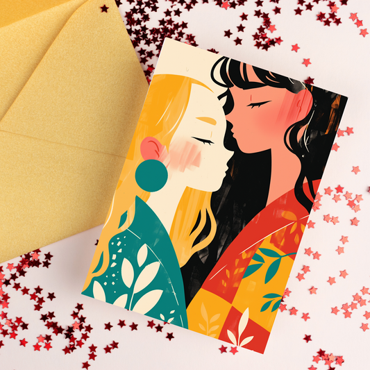 greeting card of female couple embracing