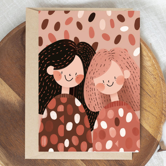 Friendship greeting card showing two friends like sisters together