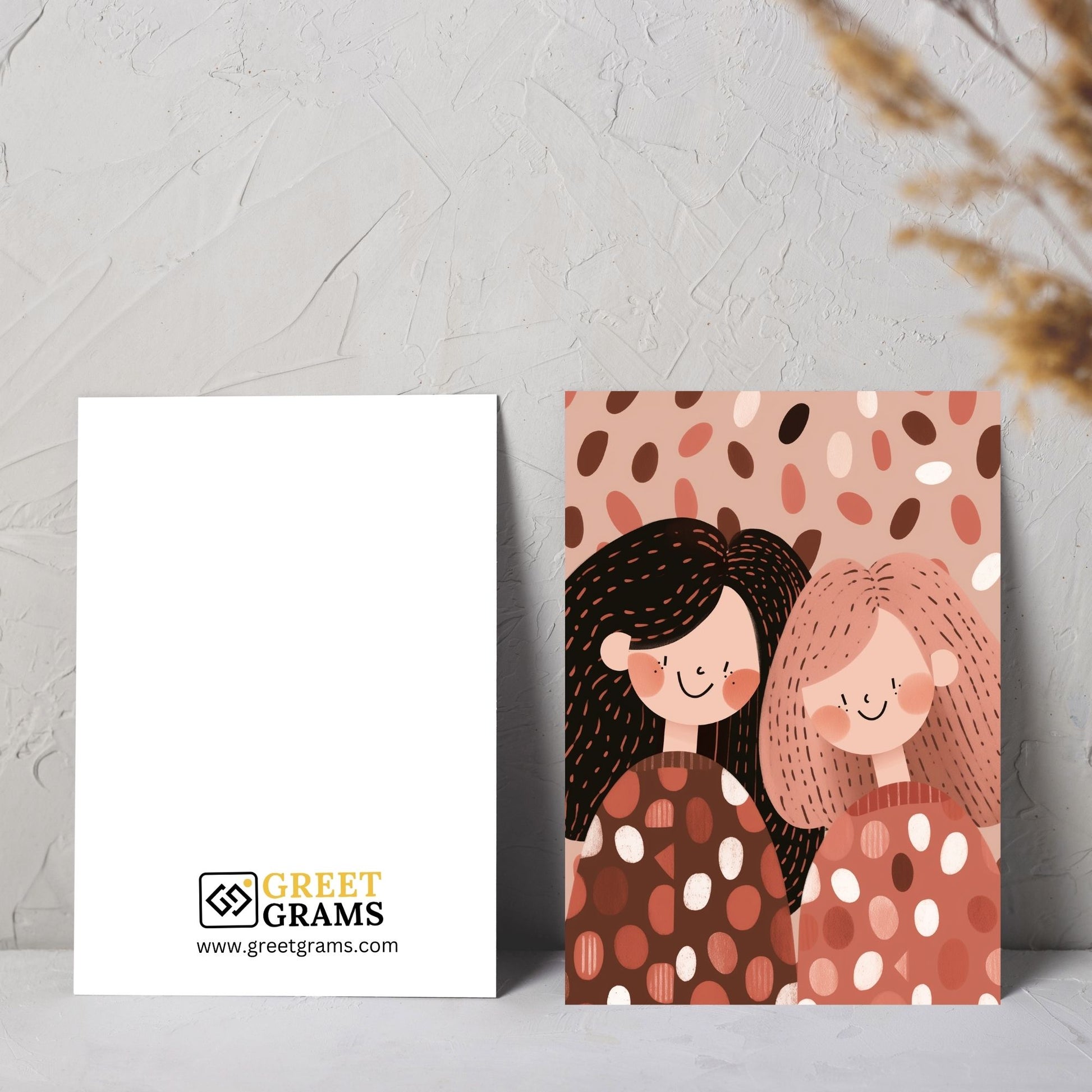 Friendship greeting card showing two friends like sisters together