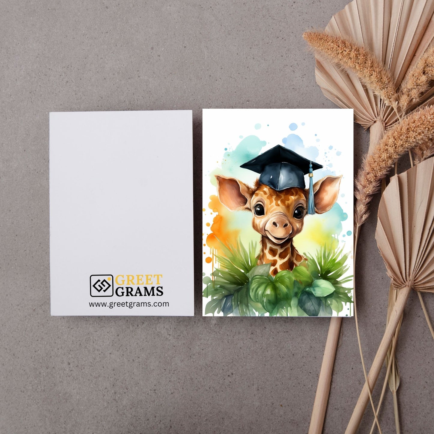 Graduation Card Showing Giraffe wearing black hat 