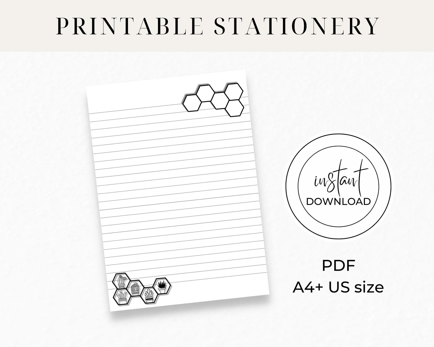 Hexagonal Elegance-Printable Stationery