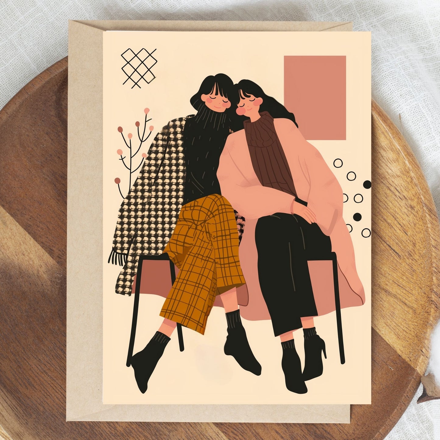  Friendship greeting card showing two females sitting together 