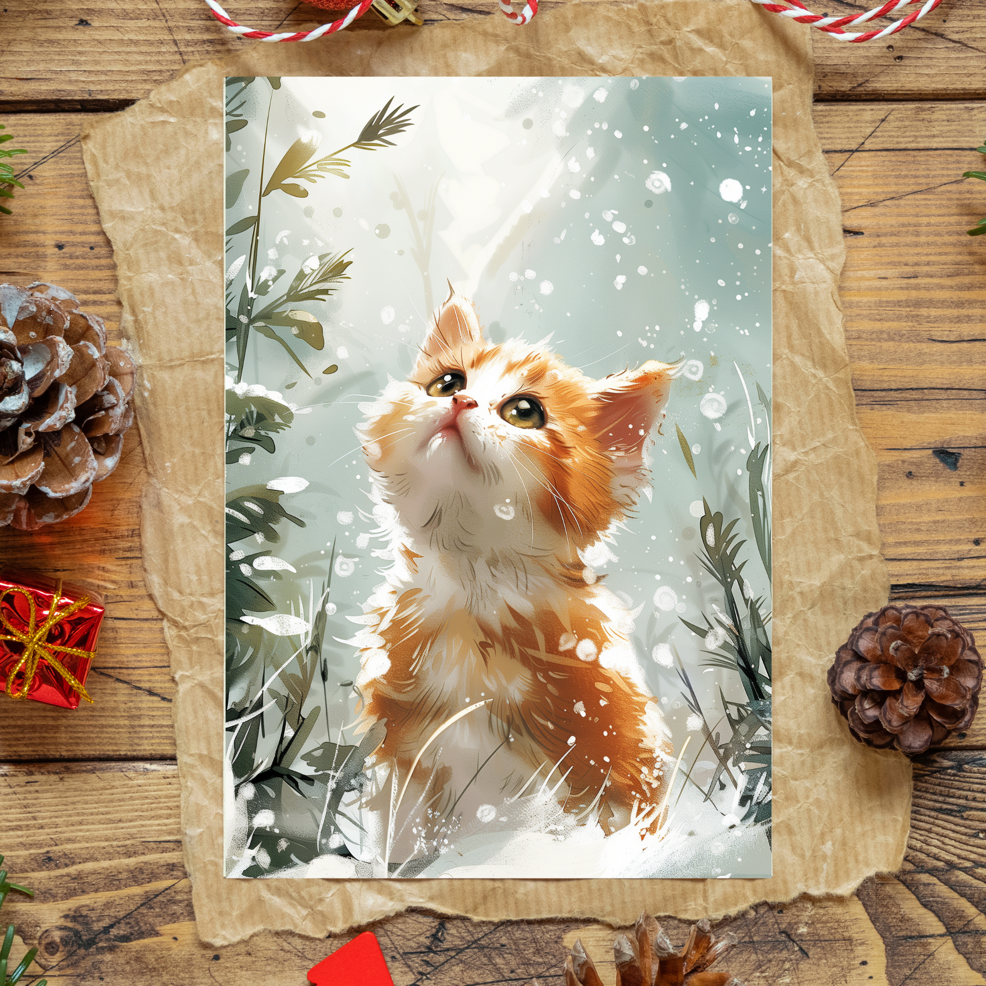 greeting card of a kitten in the snow