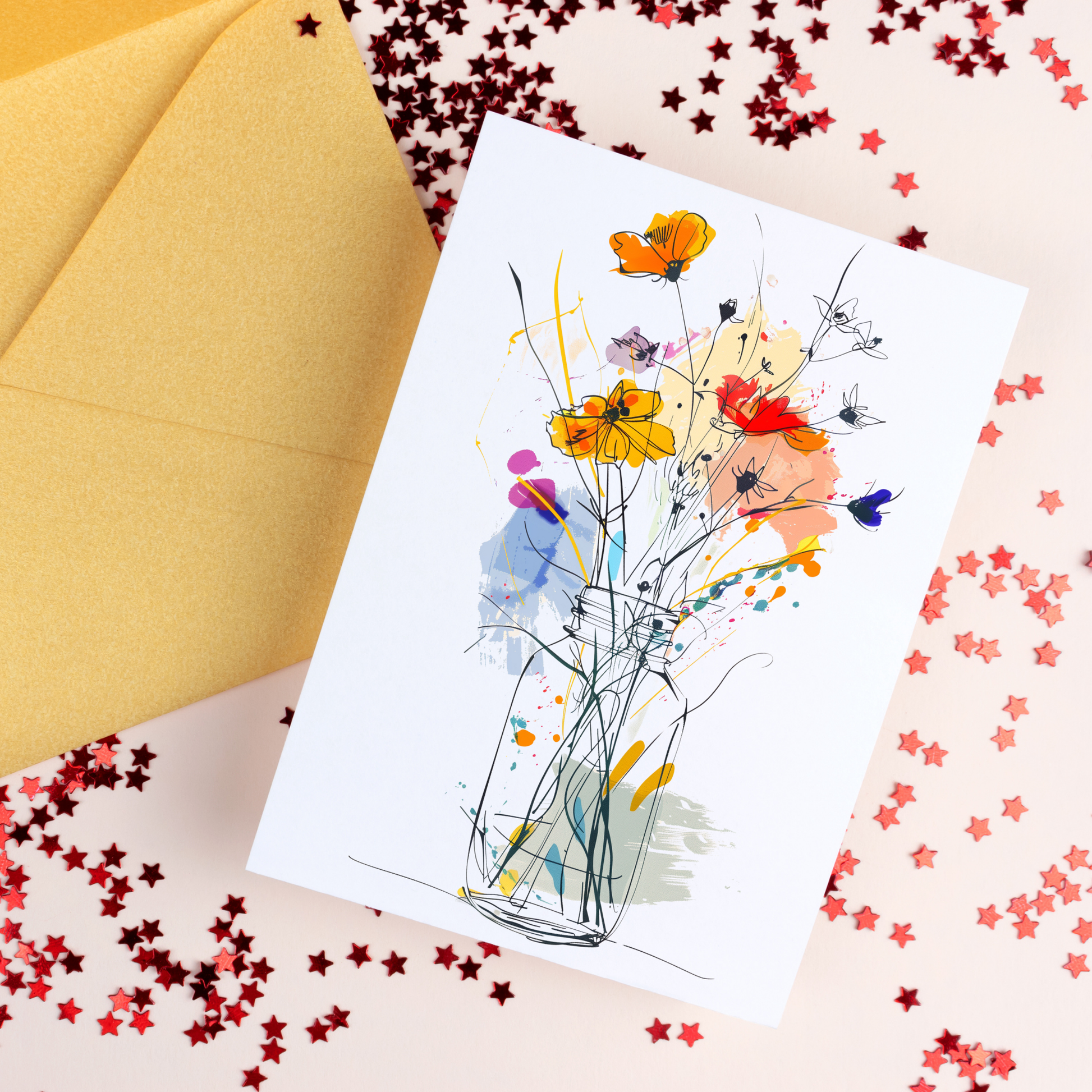 greeting card of a vase filled with beautiful flowers